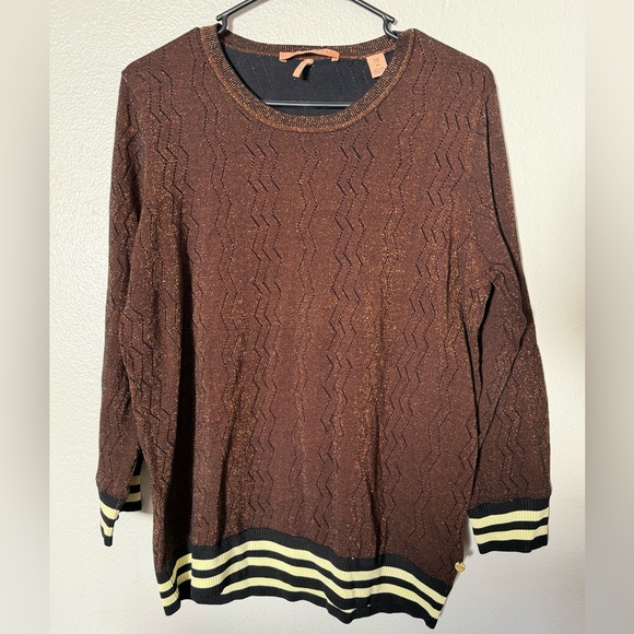 Scotch & Soda Voila Textured Metallic Brown Sweater with Striped Cuffs XL - Picture 3 of 7